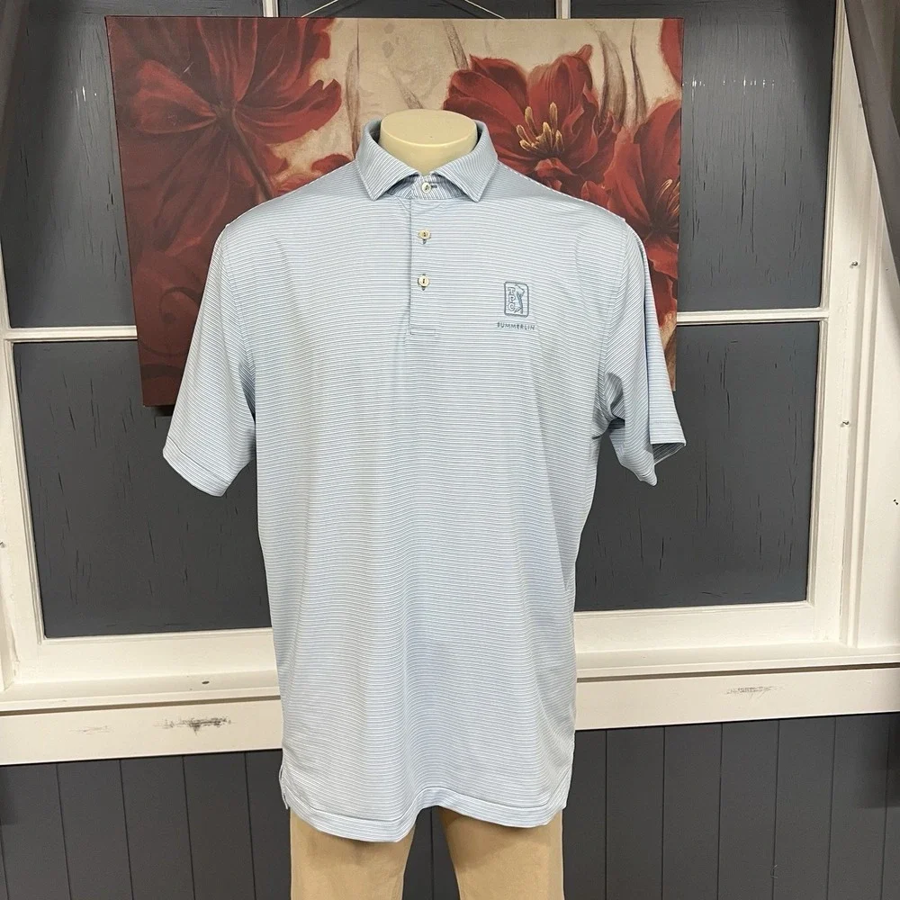 Peter Millar Summer Comfort Polo Golf Shirt Mens XL Loose Fit Blue Striped